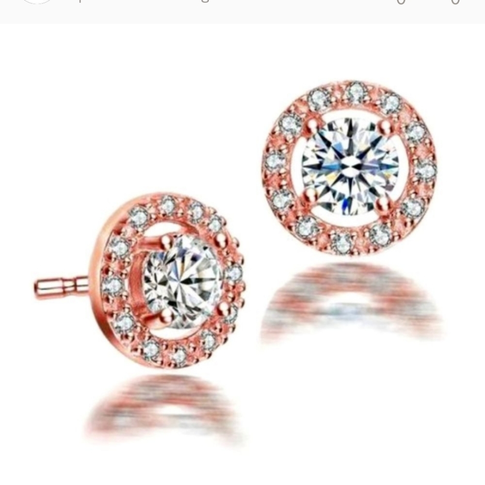 Genevive Jewelry Pave Bezel Halo Earrings